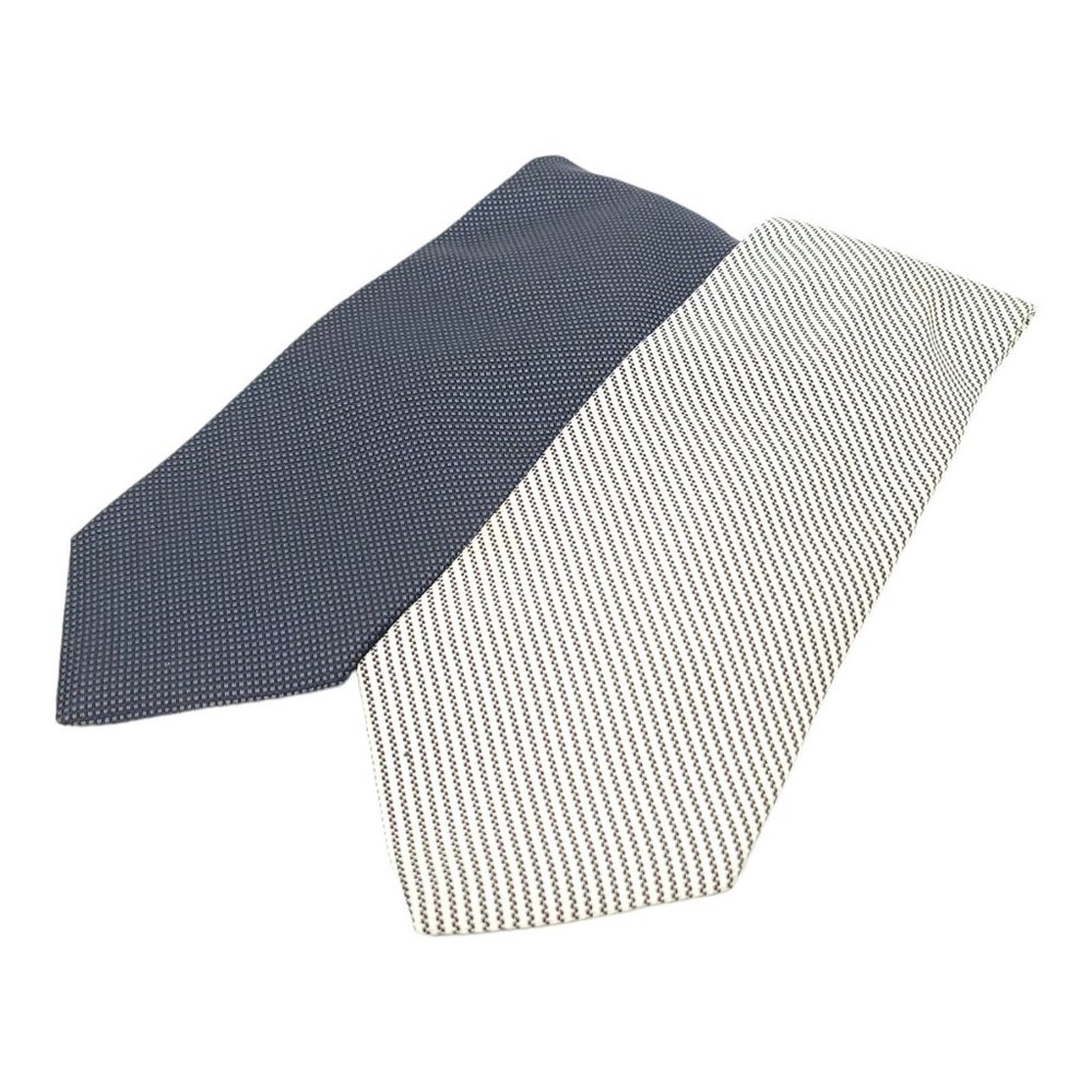 Tommy Hilfiger Silk Ties Black Pin Dot Gray Stripe USA Made Lot of 2